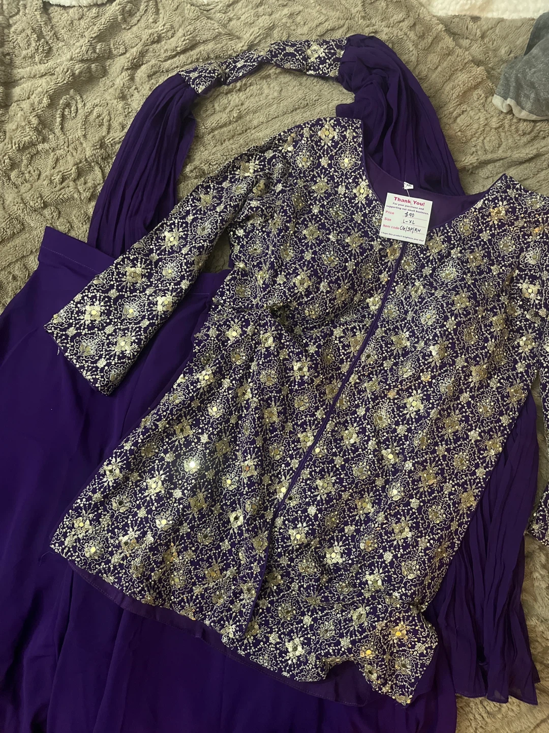 Purple Sequined Salwar Kameez Set