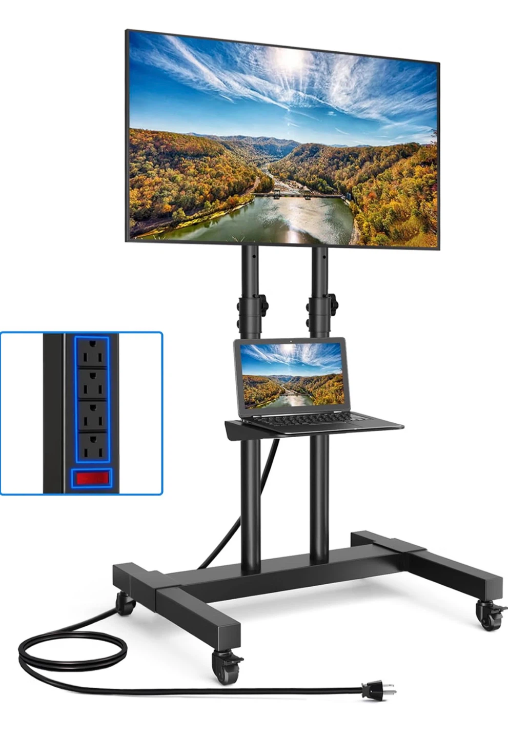 Rfiver Heavy Duty Rolling TV Stand with Power Outlet for 32-83”