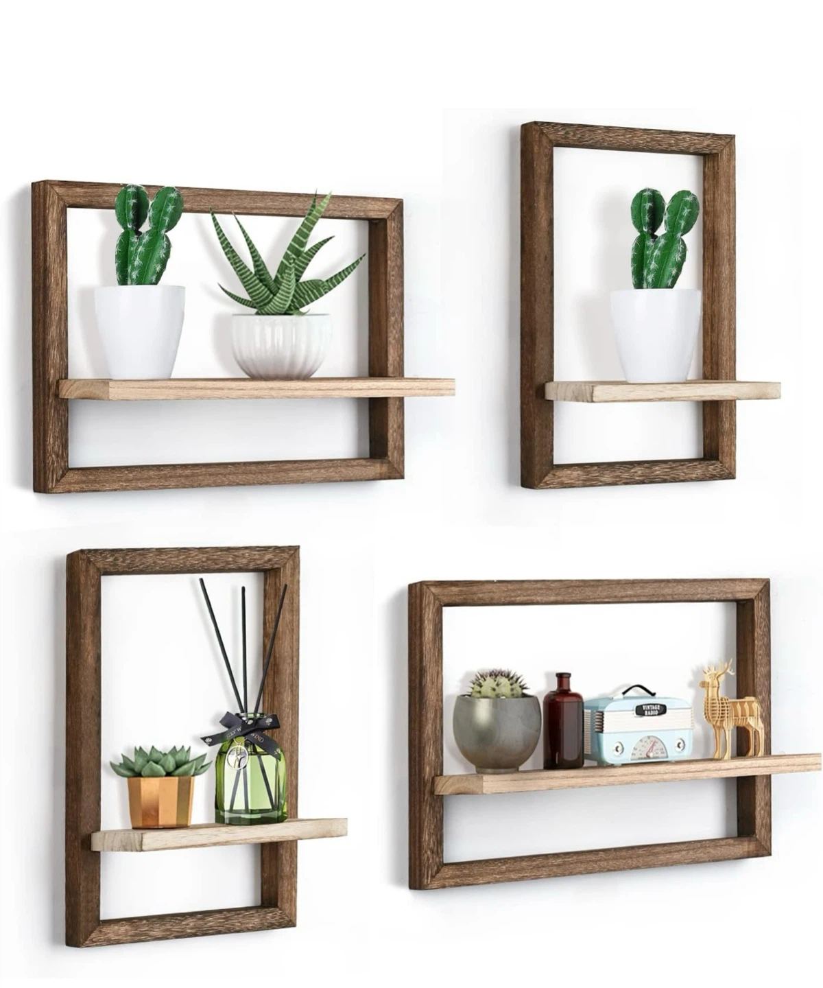 Set of 4 Wall-Mounted Floating Shelves