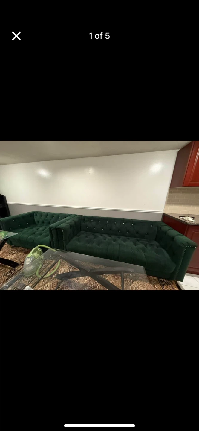 Dark Green Velvet Tufted Sofa Set - photo 2