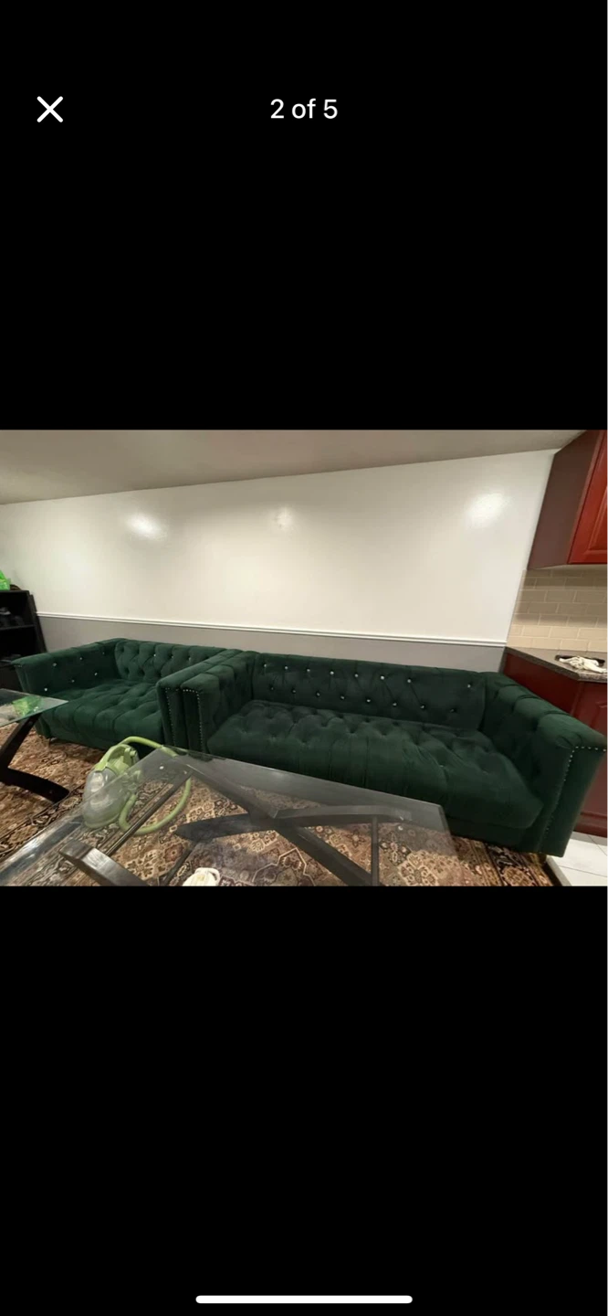 Dark Green Velvet Tufted Sofa Set