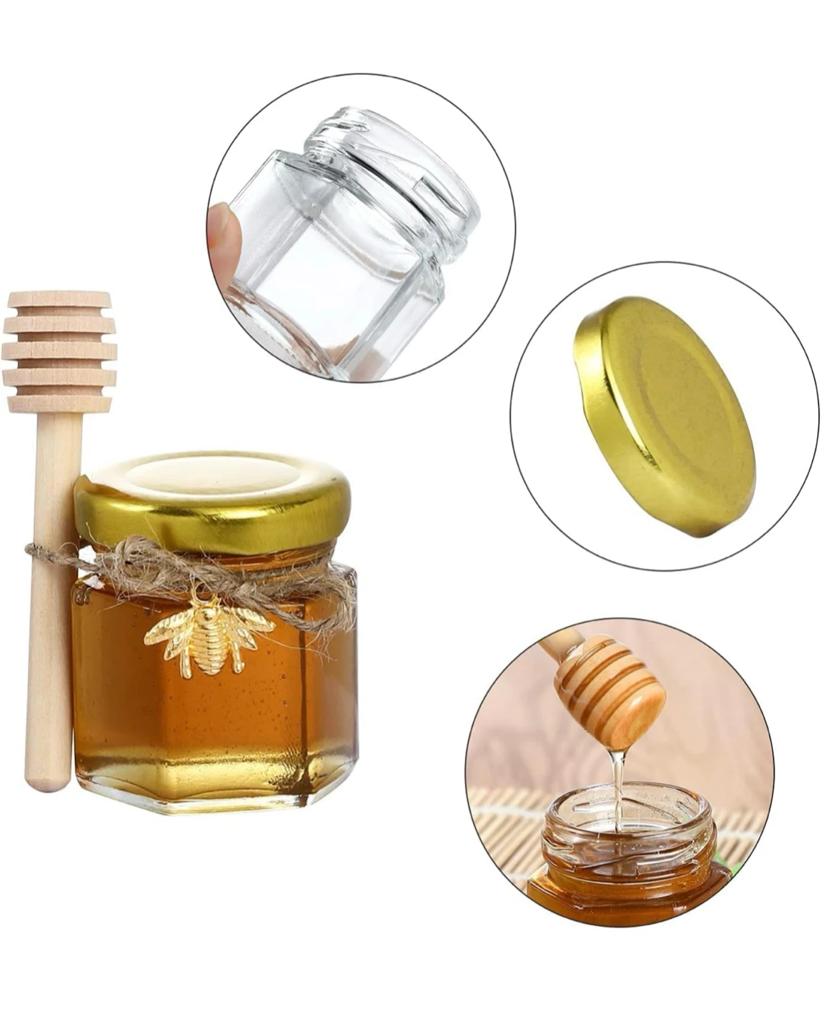 Set of 50 Mini Glass Jars with Gold Lids