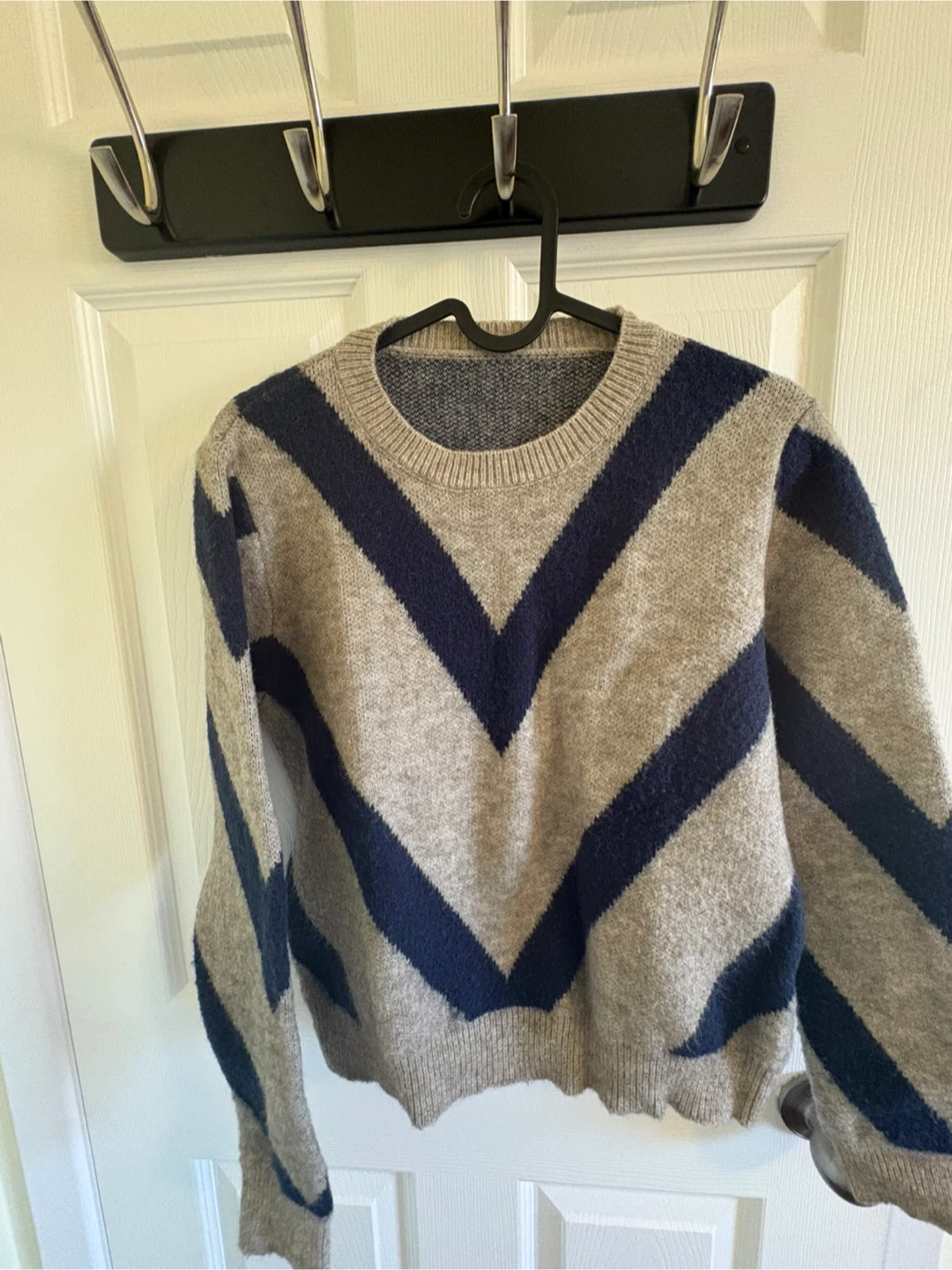 Grey & Navy Chevron Knit Sweater (Size S)