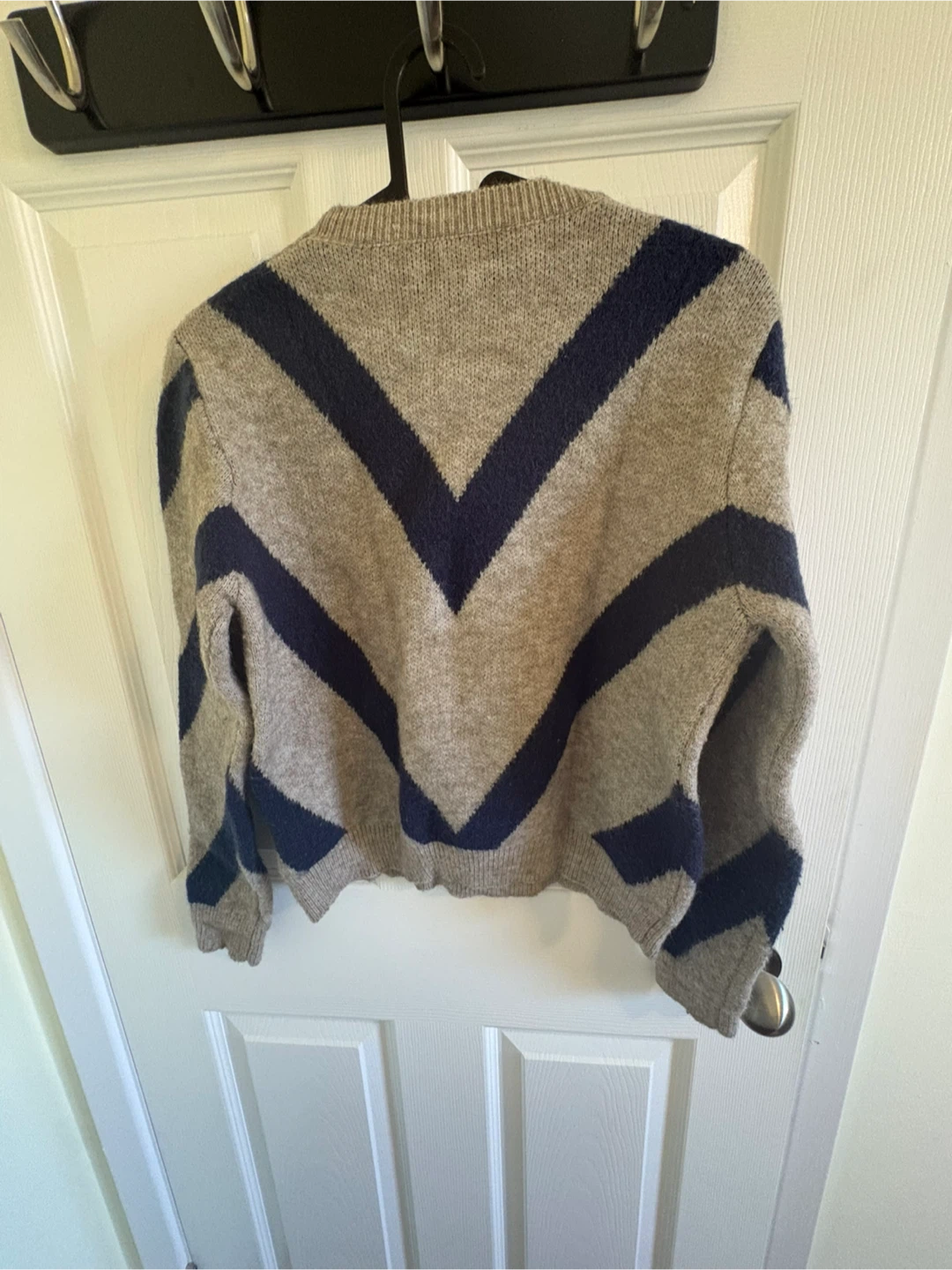 Grey & Navy Chevron Knit Sweater (Size S) - photo 2