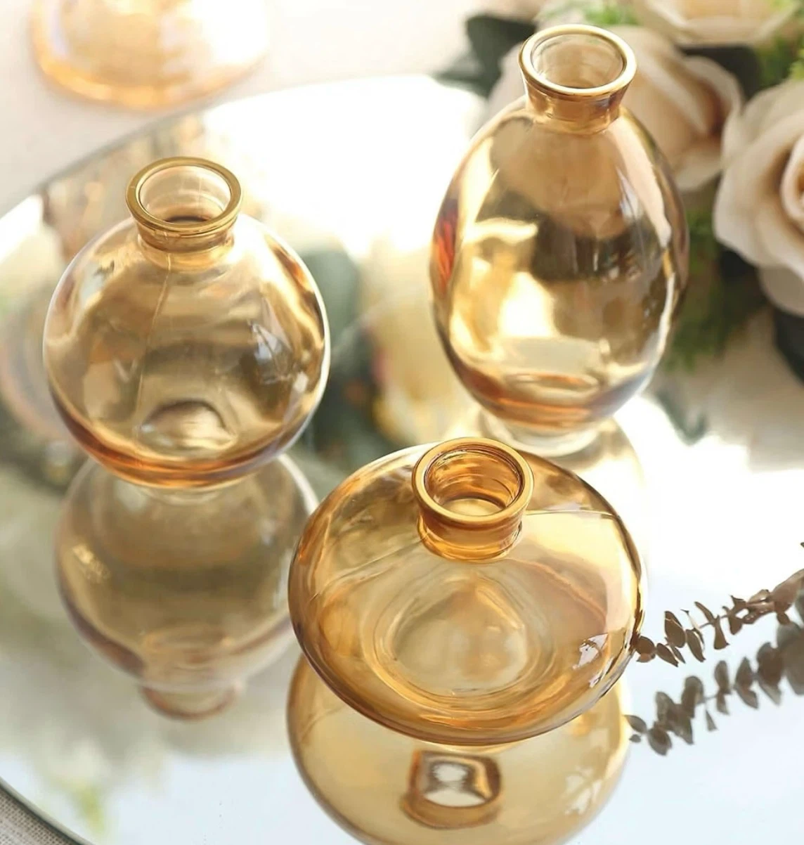 Set of 6 Amber Glass Bud Vases