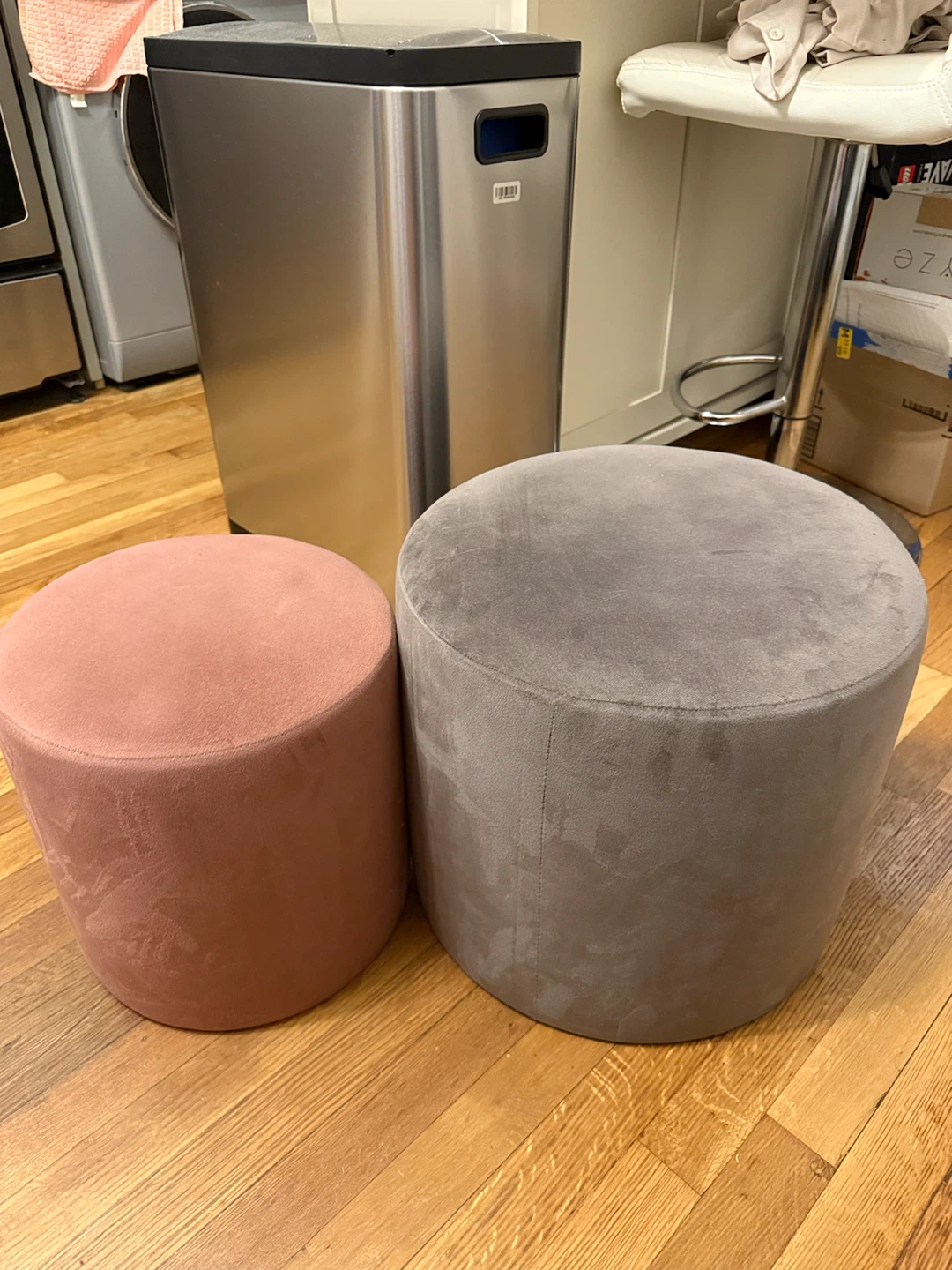 Set of Two Velvet Round Ottomans