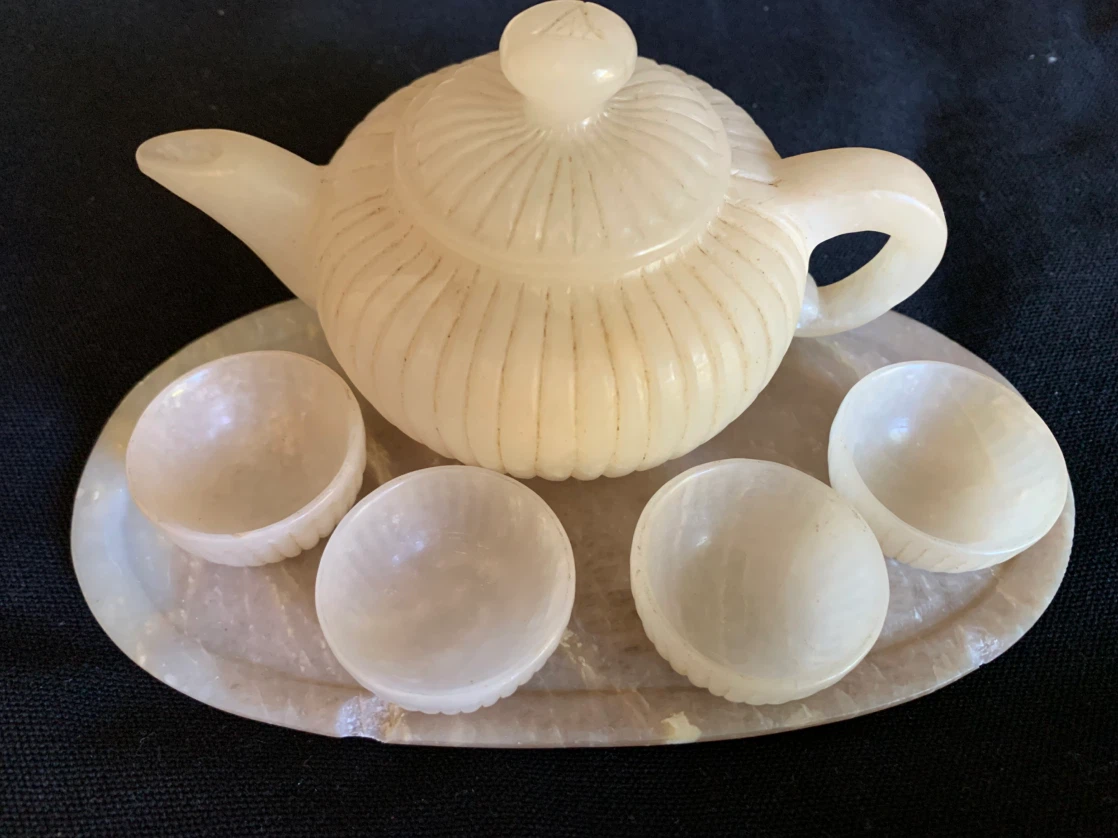 Unused White Stone Tea Set with Tray - photo 2