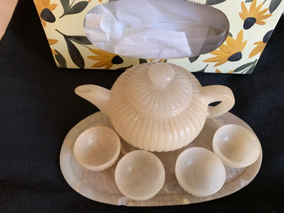 Unused White Stone Tea Set with Tray - photo 3