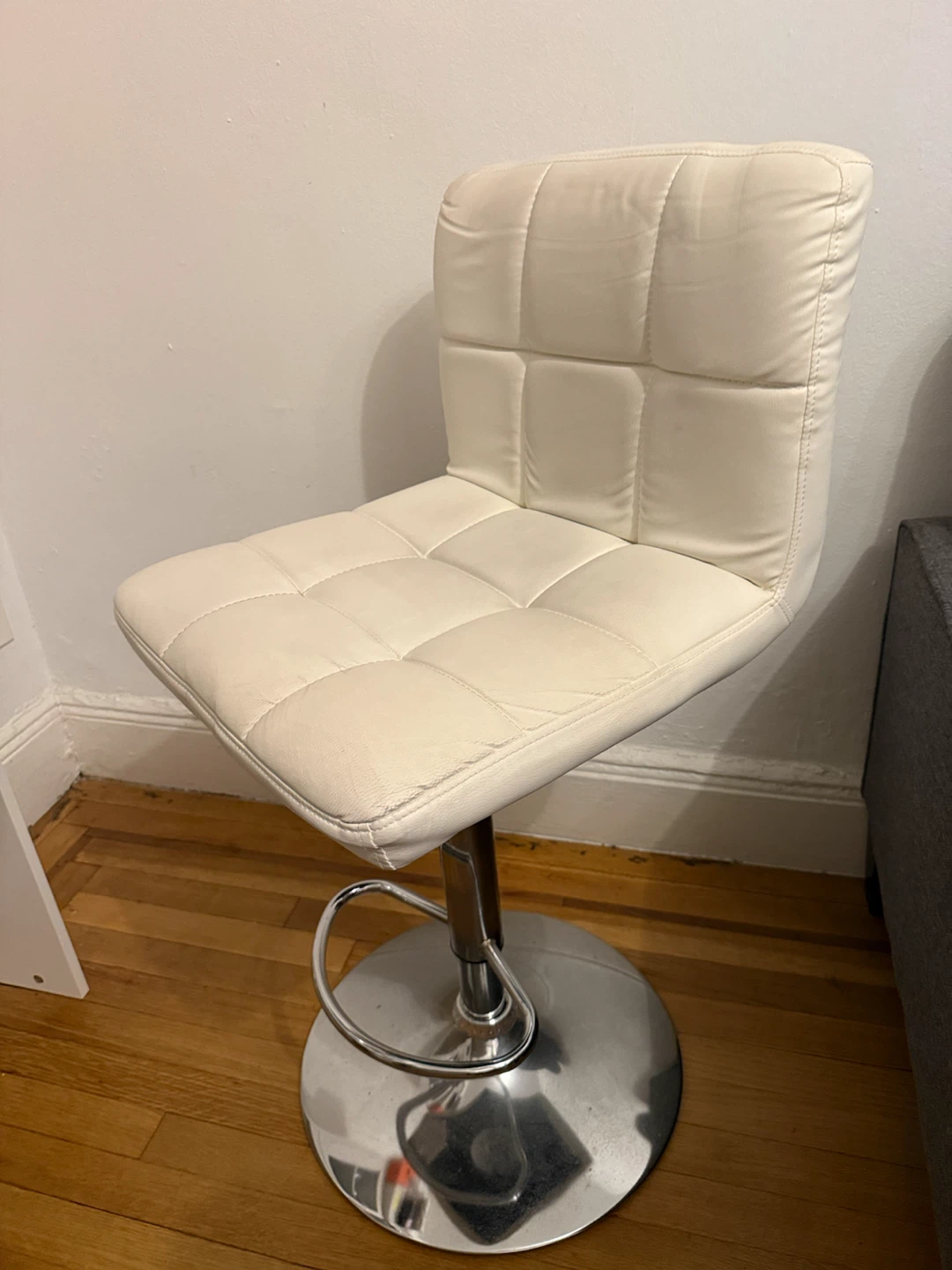 White Tufted Adjustable Bar Stool