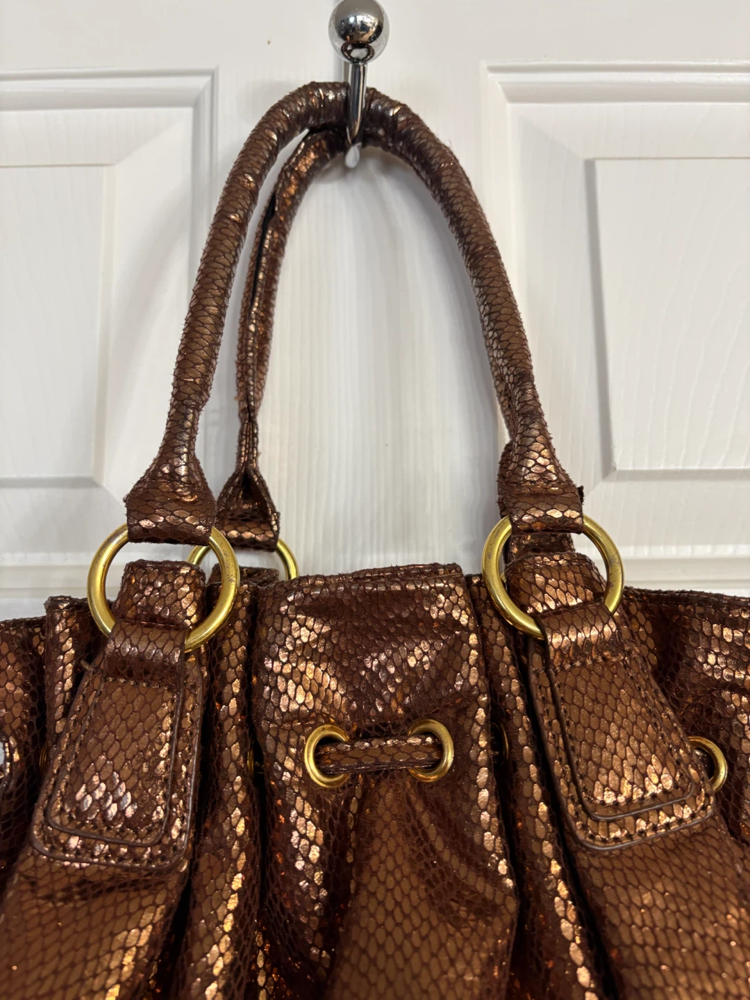 Big Buddha Metallic Bronze Snakeskin-Embossed Drawstring Bag - photo 2
