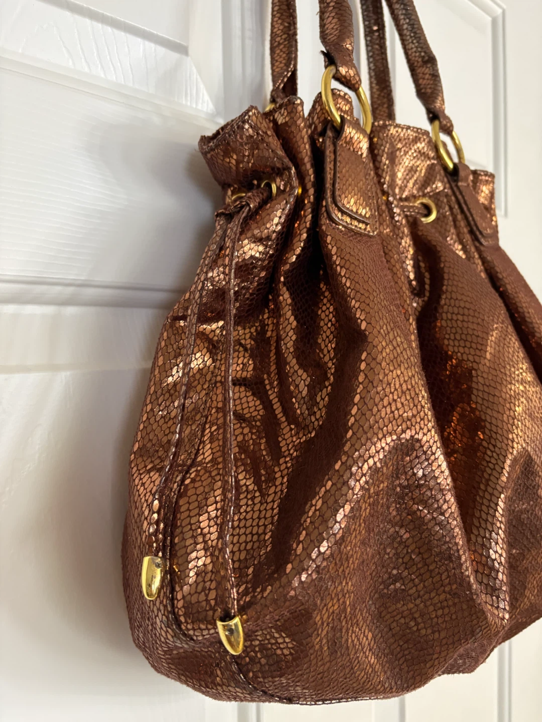 Big Buddha Metallic Bronze Snakeskin-Embossed Drawstring Bag - photo 5