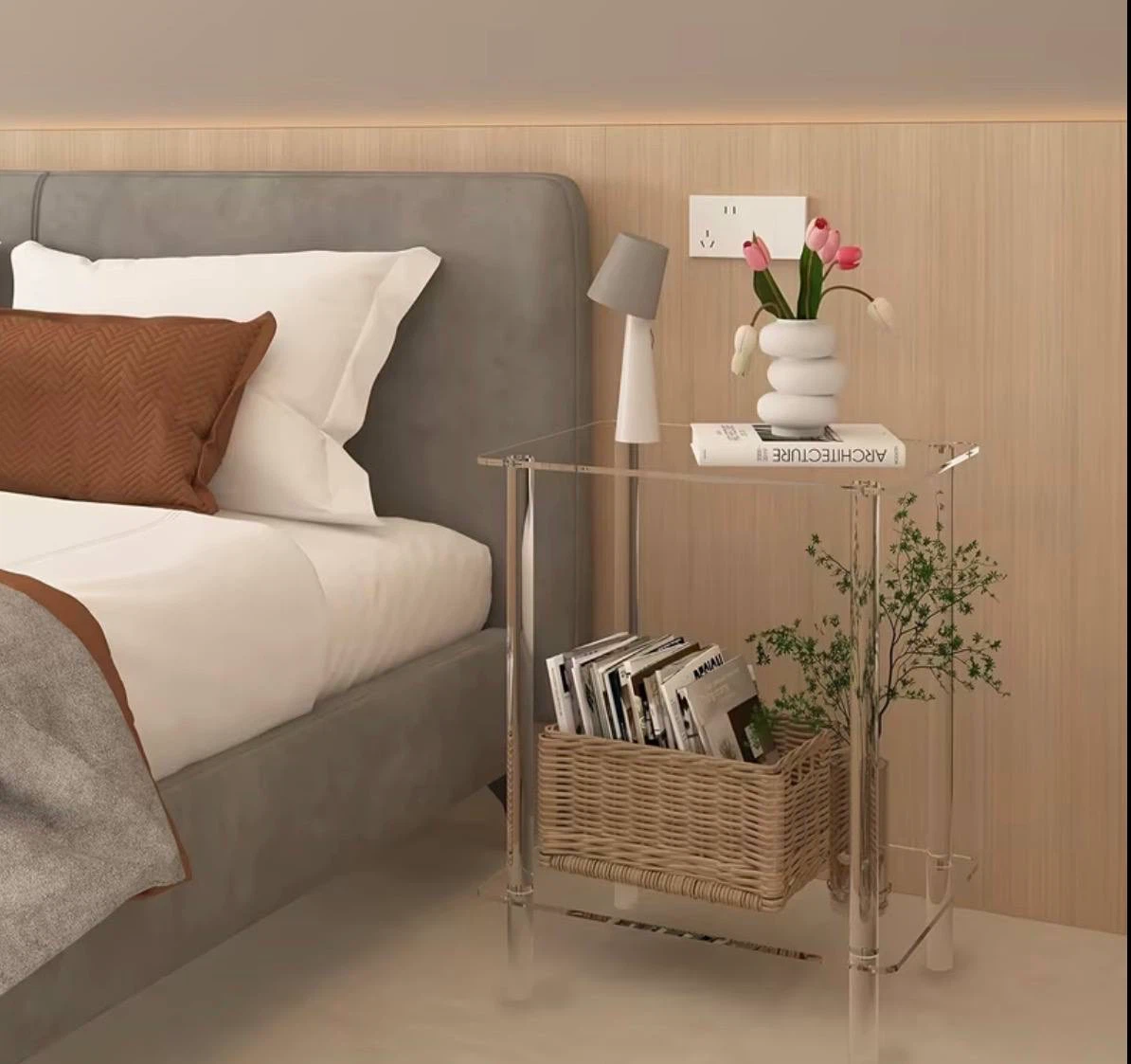 Clear Acrylic 2-Tier Side Table