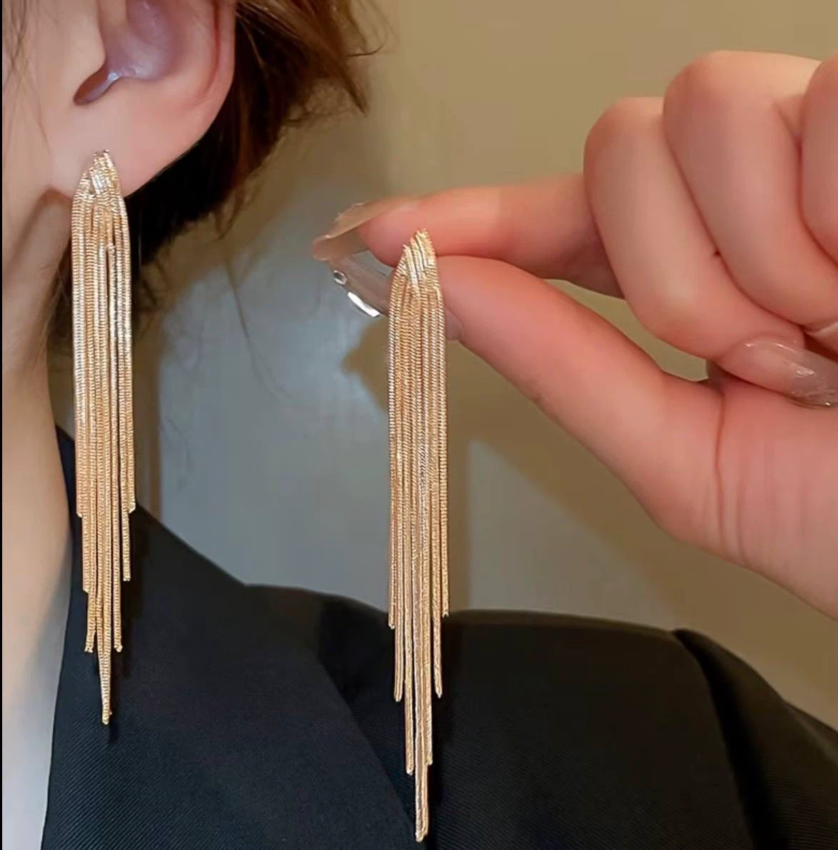 Long Gold Chain Tassel Fringe Earrings