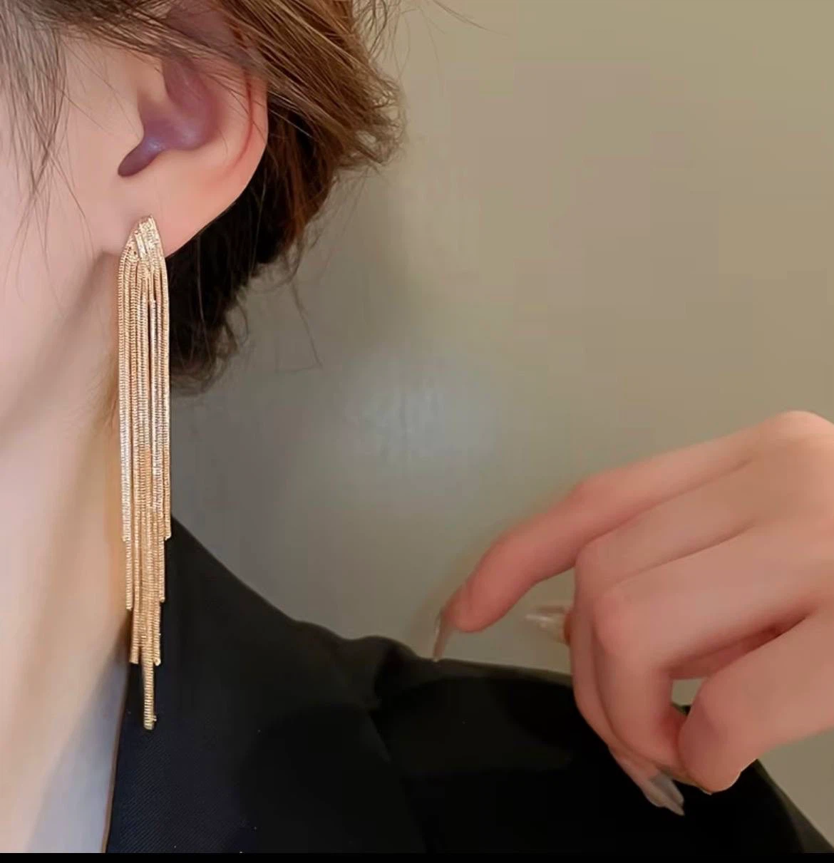 Long Gold Chain Tassel Fringe Earrings - photo 2