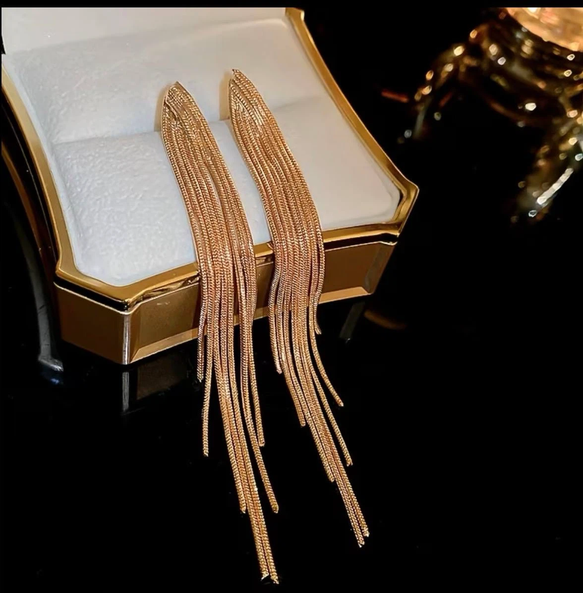 Long Gold Chain Tassel Fringe Earrings - photo 3