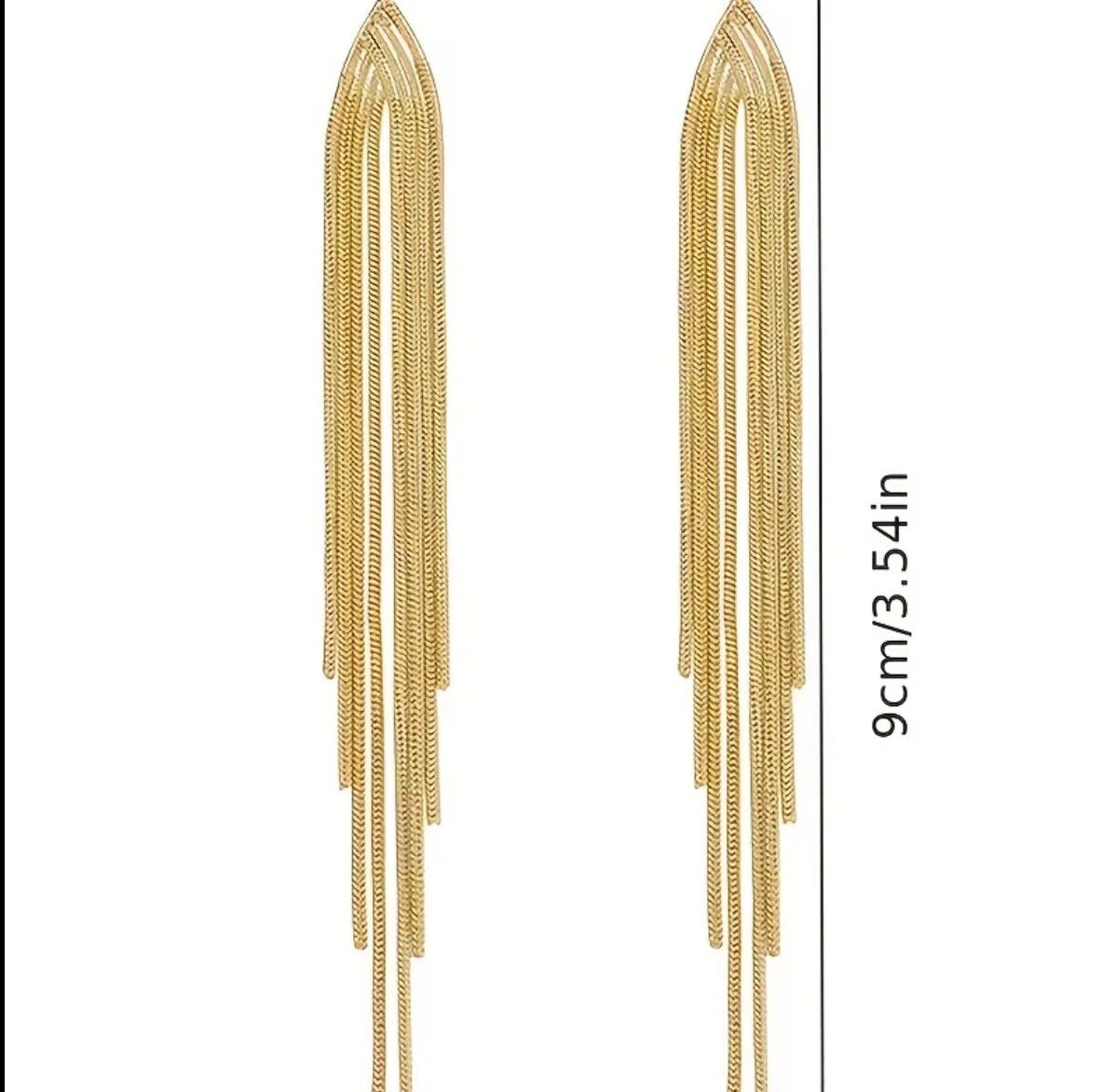 Long Gold Chain Tassel Fringe Earrings - photo 4