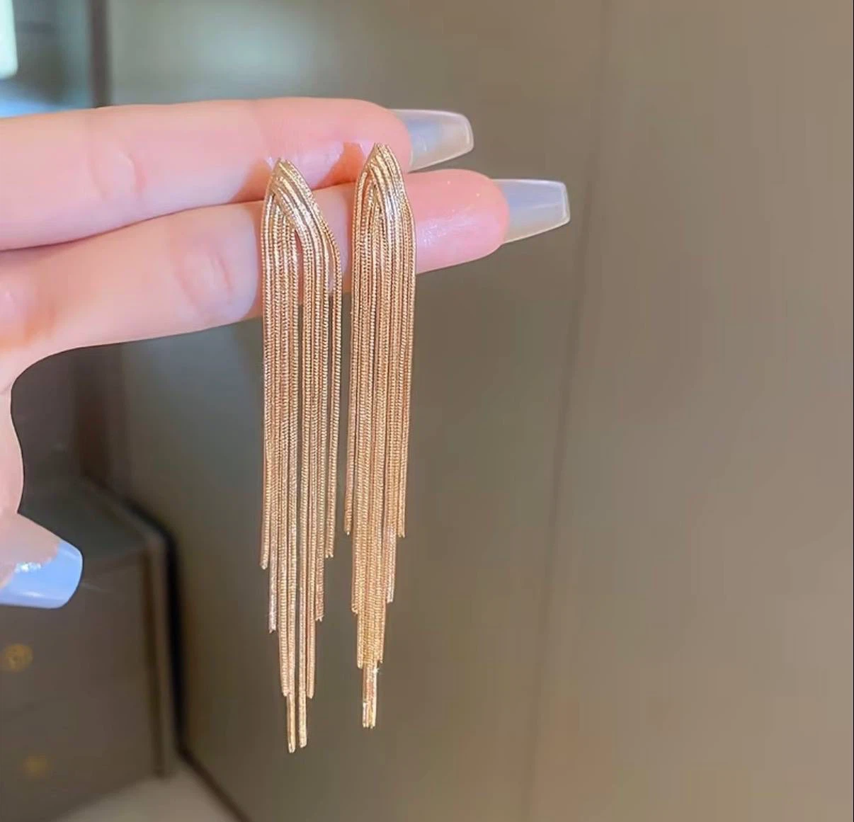 Long Gold Chain Tassel Fringe Earrings - photo 5