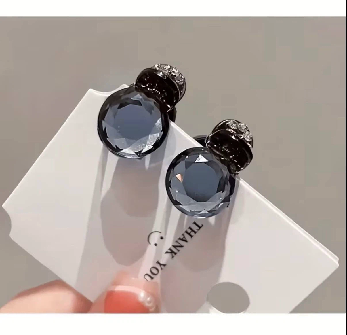 Round Crystal Stud Earrings — Smoke Grey