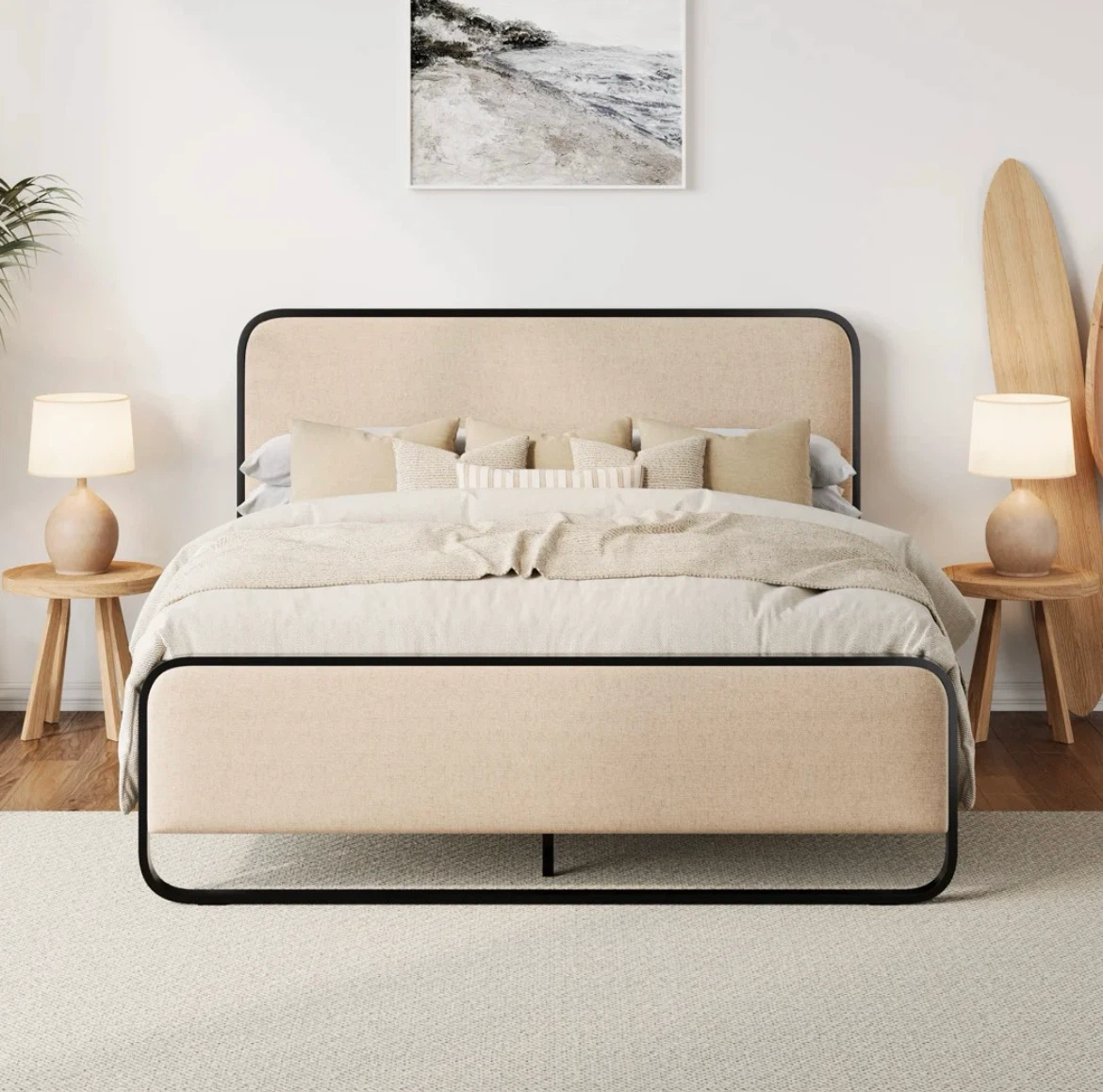 Beige Upholstered Full Size Bed
