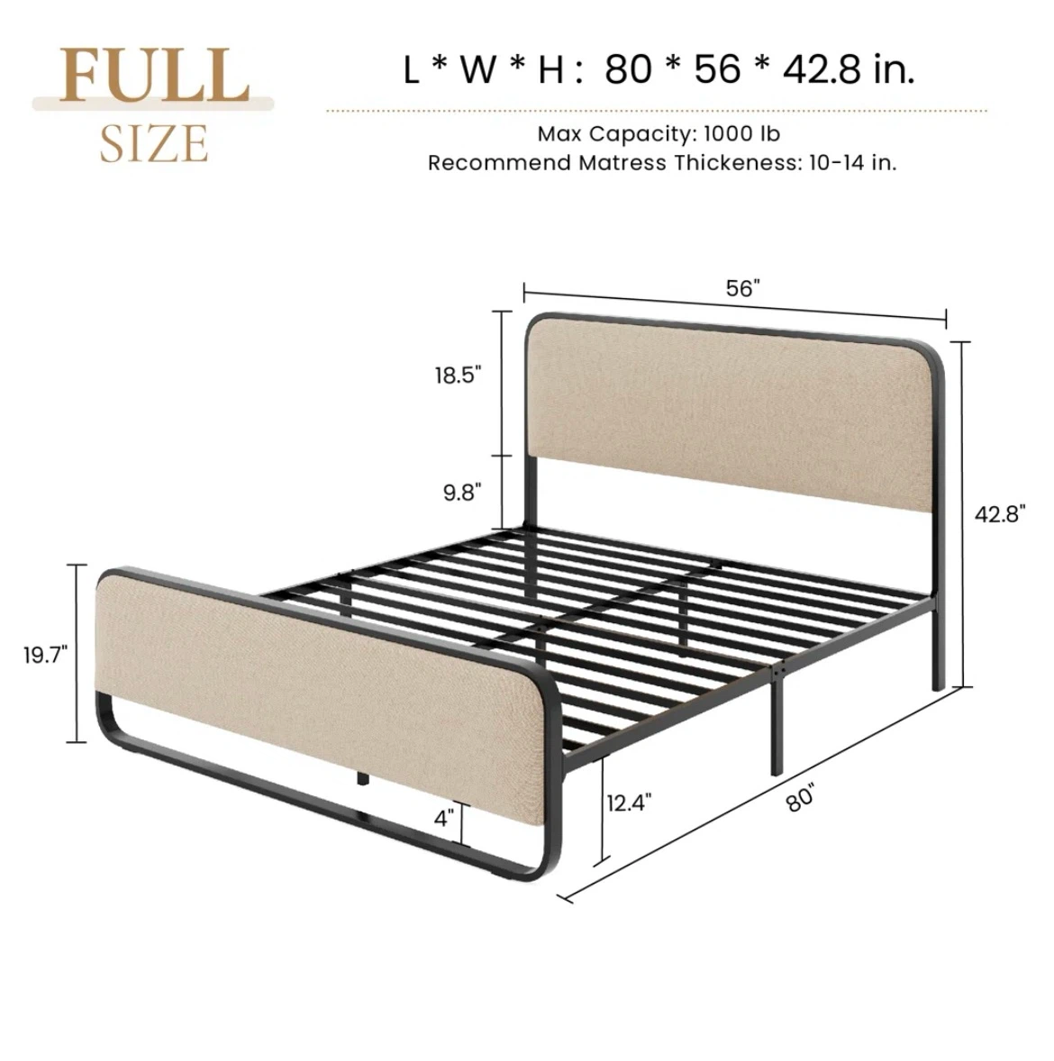 Beige Upholstered Full Size Bed - photo 5