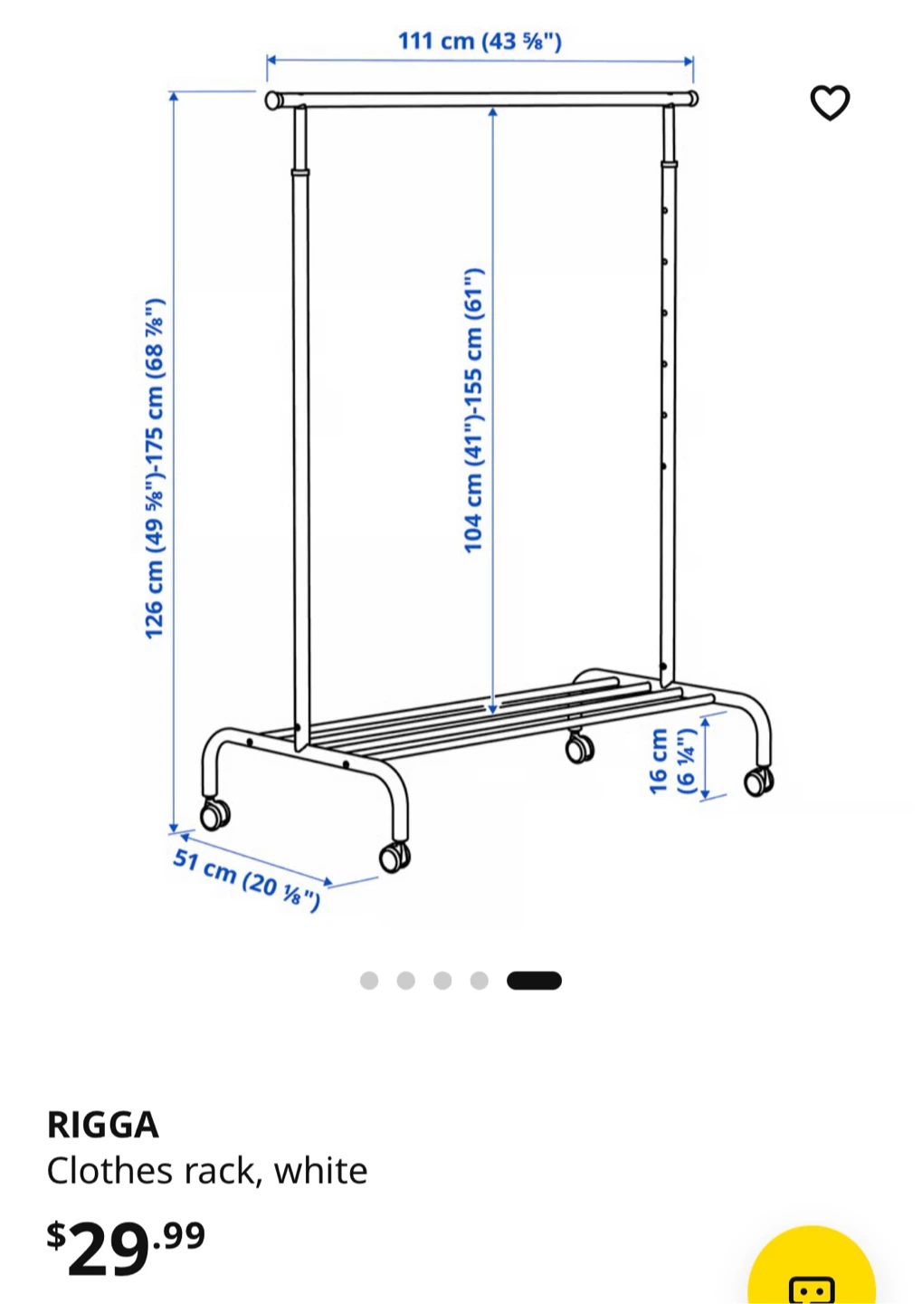 IKEA RIGGA Clothes Rack, White - photo 4