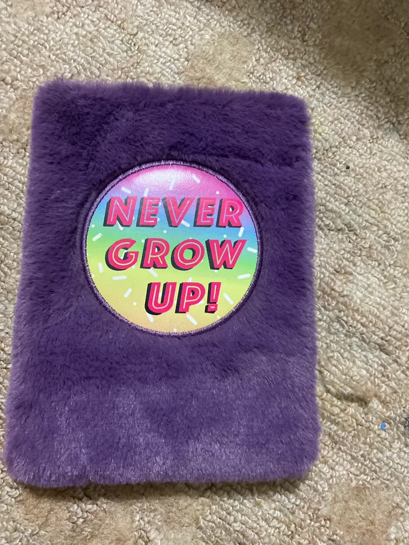 Never Grow Up Purple Fuzzy Notebook