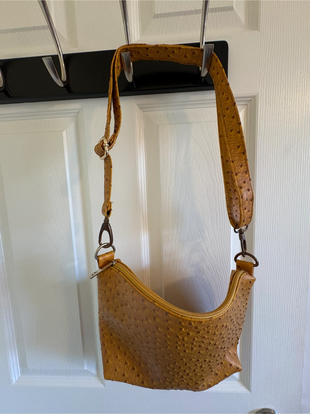 J Craft Mustard Ostrich-Embossed Crossbody Bag
