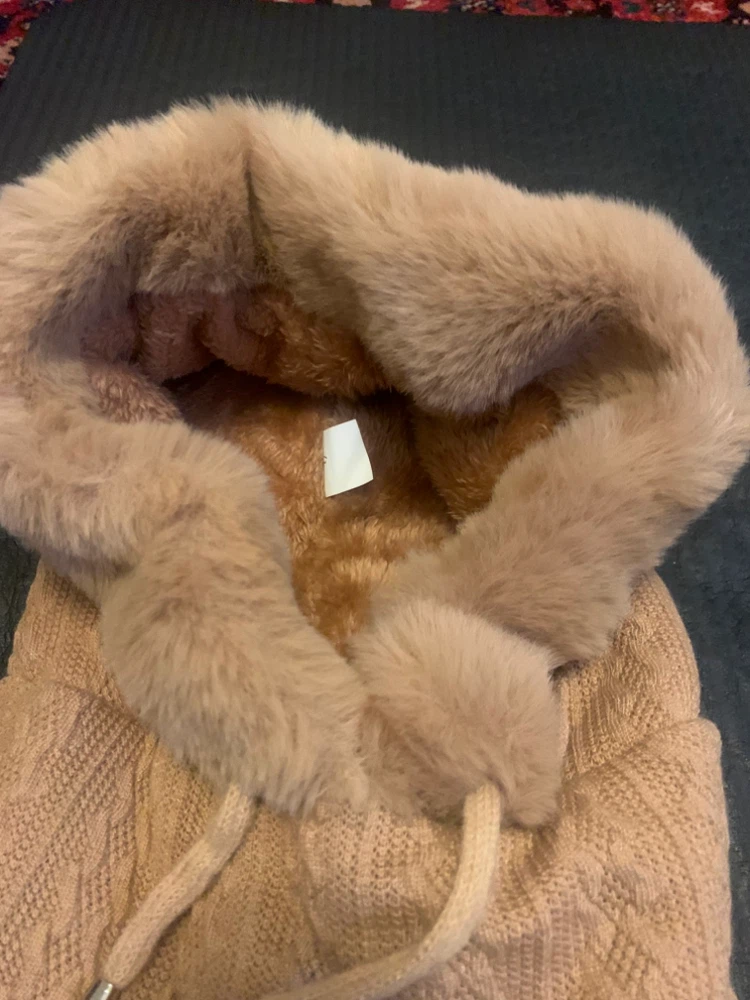 Tan Faux Fur Knitted Hooded Scarf