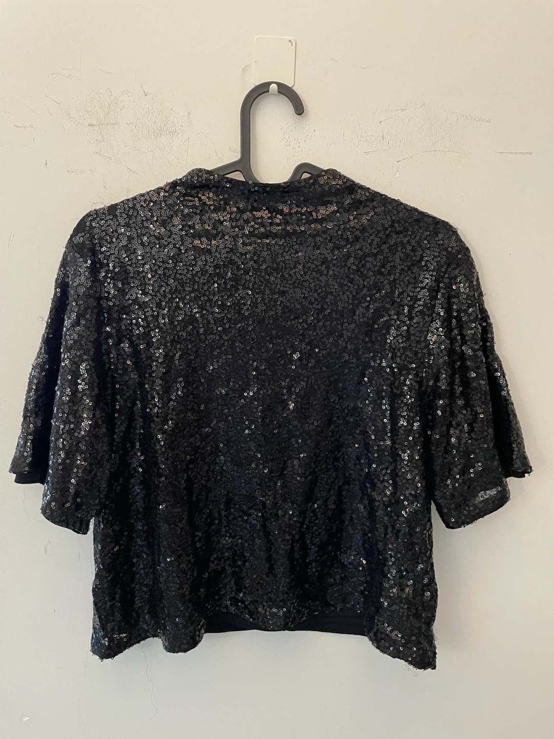 Black Sequined Short-Sleeve Top