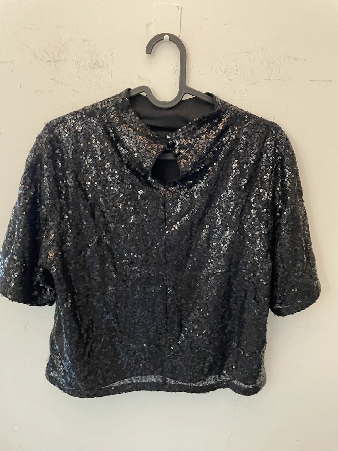 Black Sequined Short-Sleeve Top - photo 2