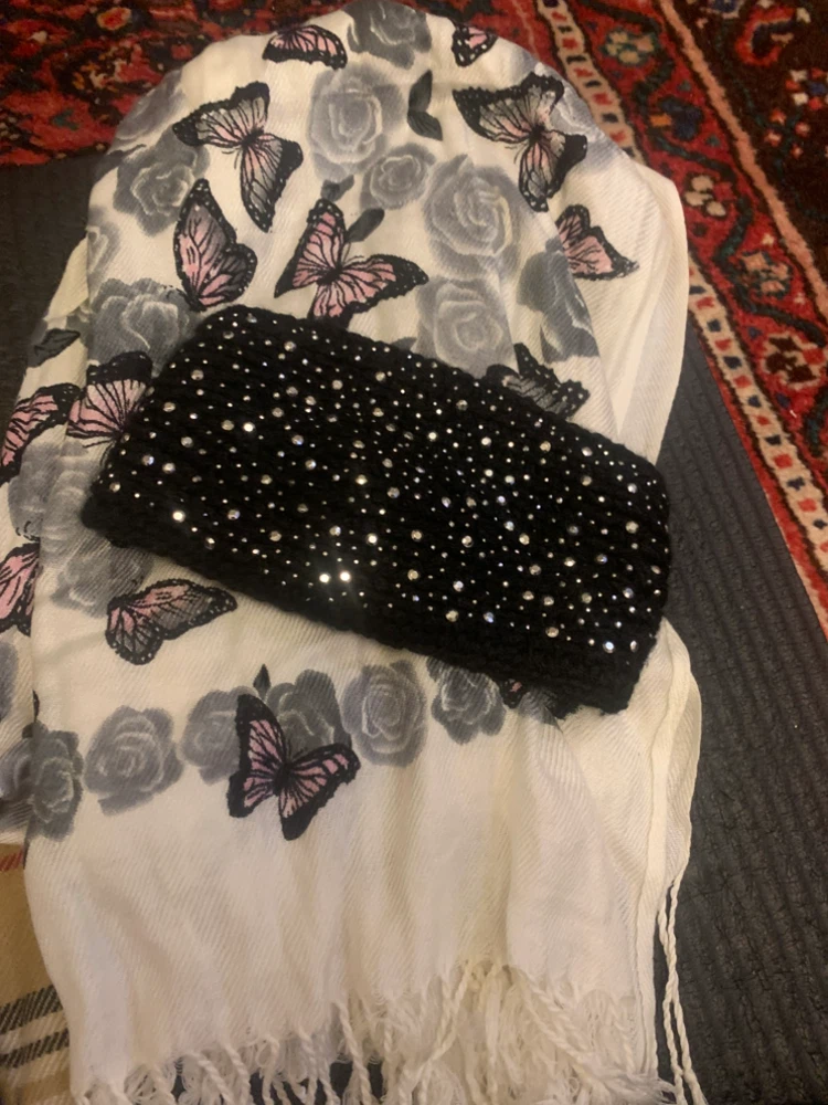 Butterfly Print Scarf and Black Studded Headband