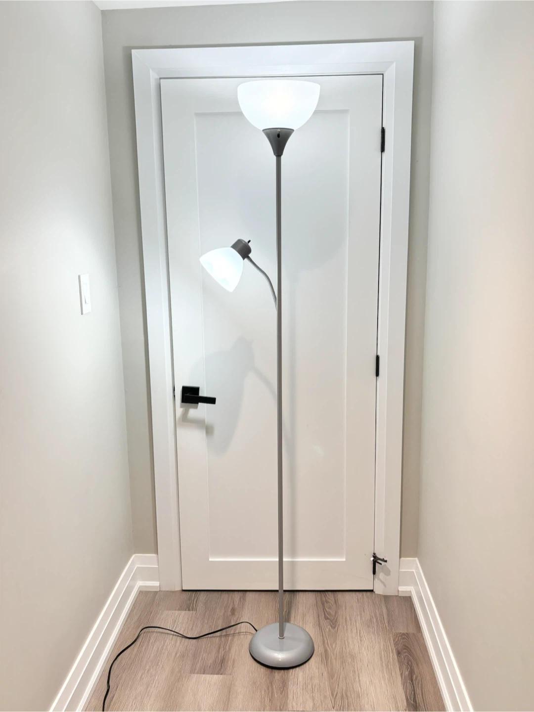 Silver dual-light floor lamp