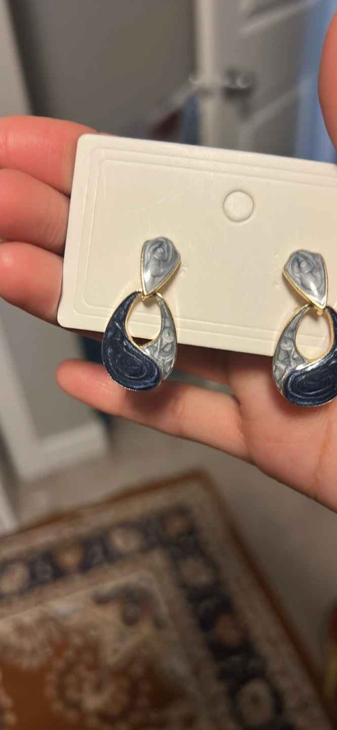 Drop Earrings Blue and Grey Swirl