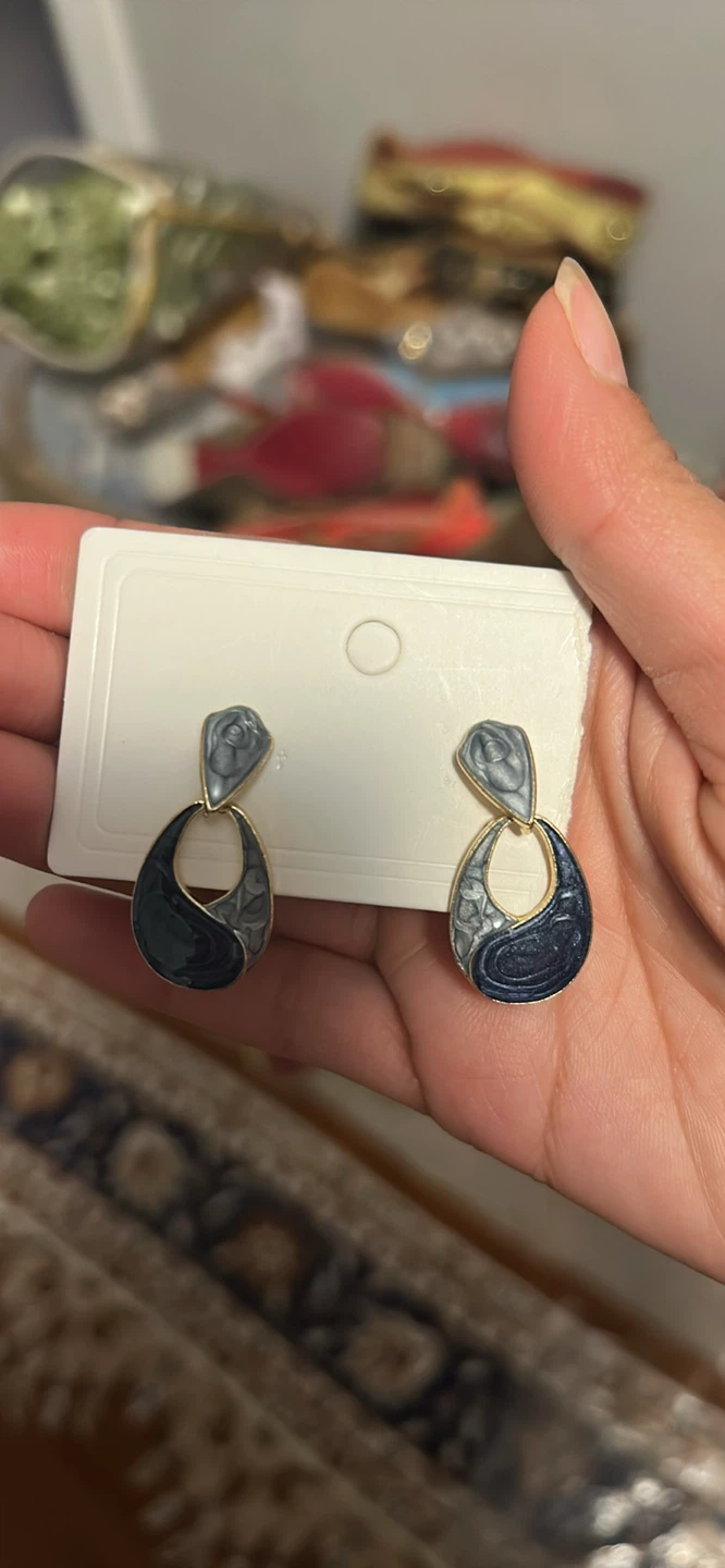 Drop Earrings Blue and Grey Swirl - photo 2