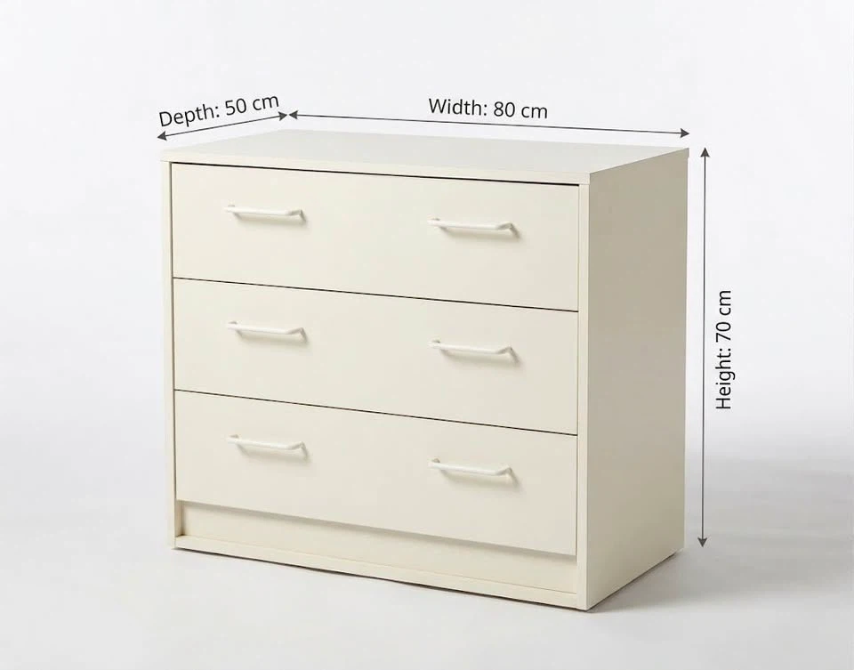3-Drawer White Chest of Drawers