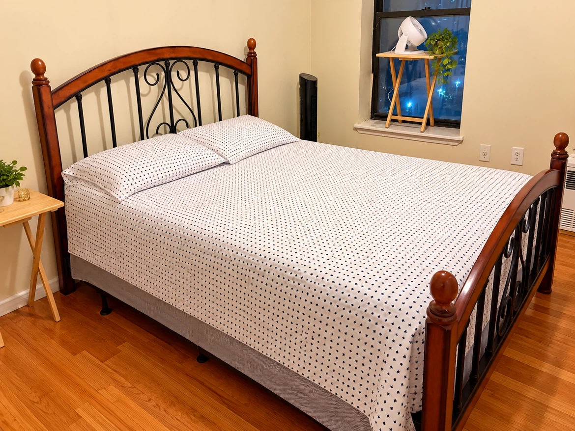 Queen size wooden and metal bed frame