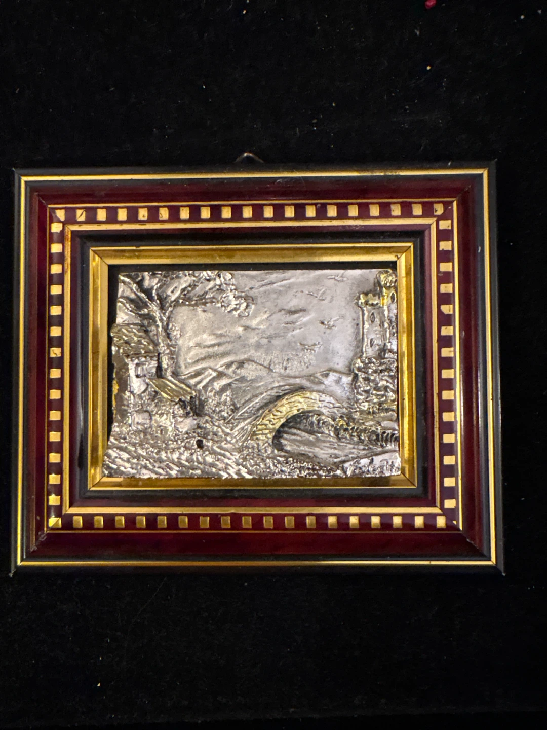 Framed Italian silver Metal Relief Wall Art