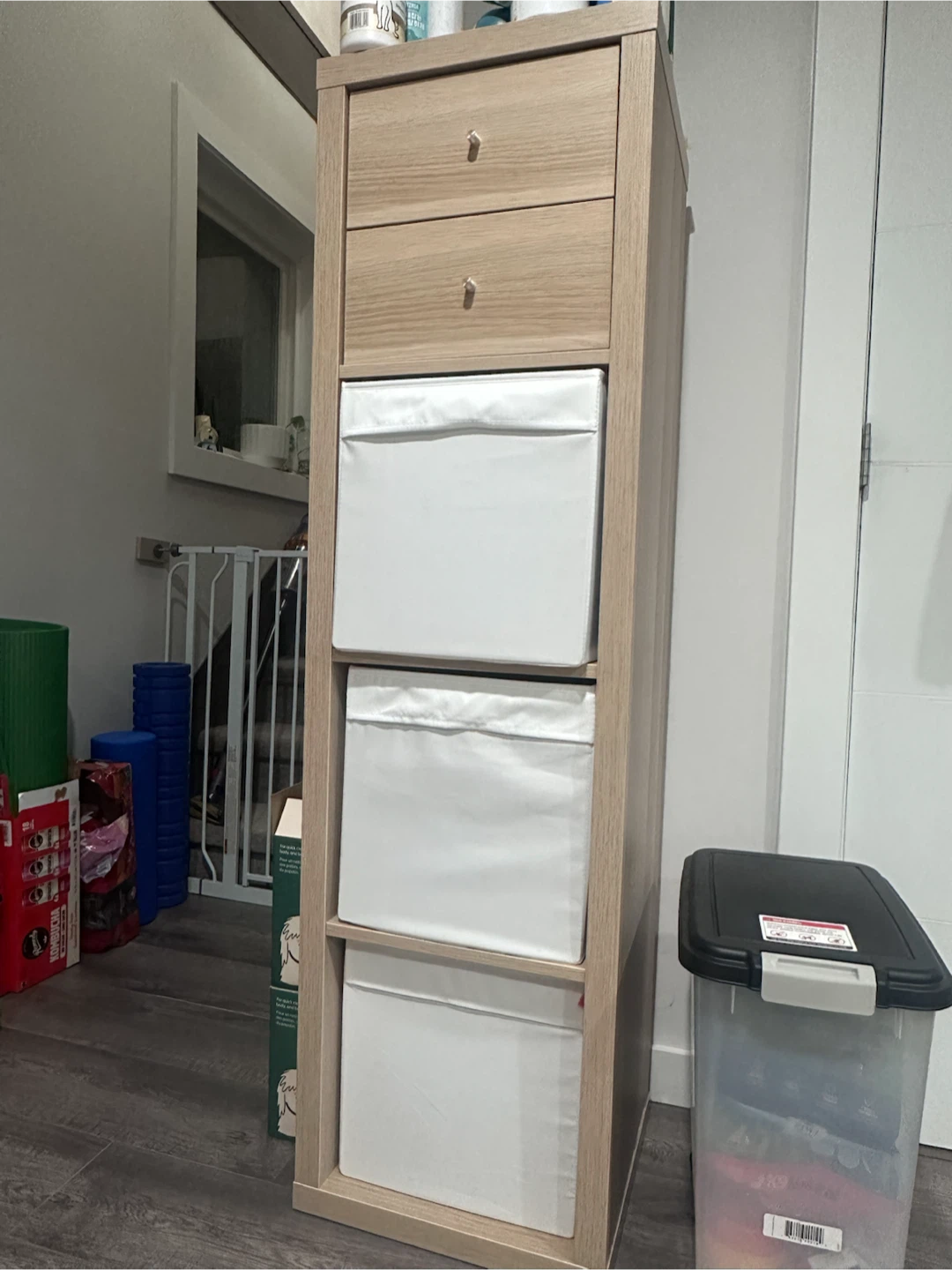 IKEA Kallax 1x4 Shelving Unit with Drawers and Bins