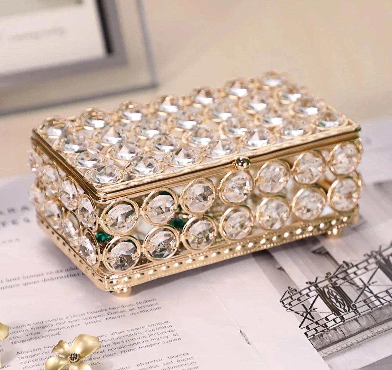 Gold Crystal Jewelry Box Organizer