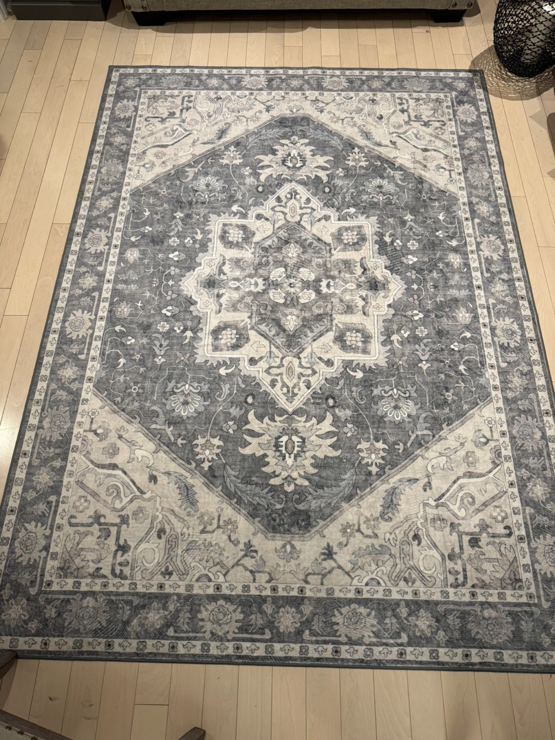 Ivory & Ash Grey Floral Area Rug