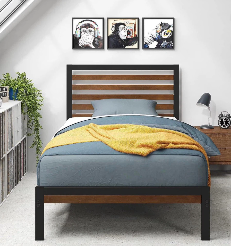 Twin size metal and wood bed frame
