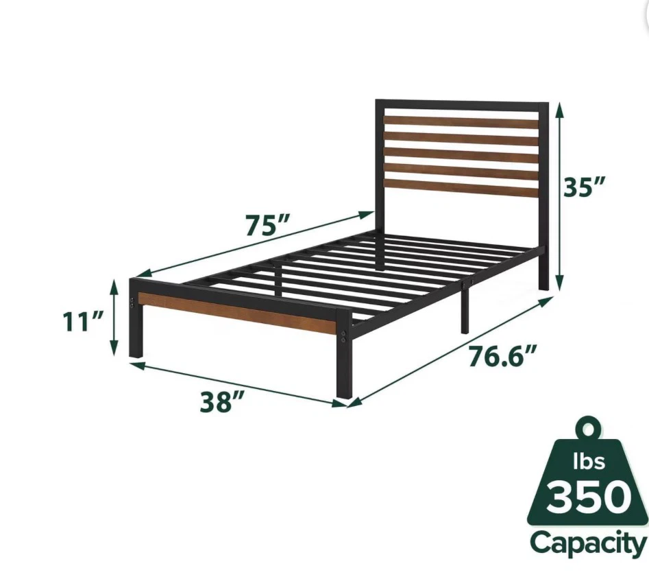 Twin size metal and wood bed frame - photo 2