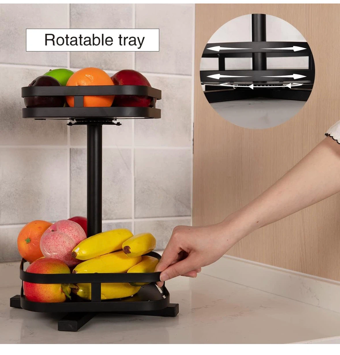 Metal Two-Tier Rotatable Kitchen Tray
