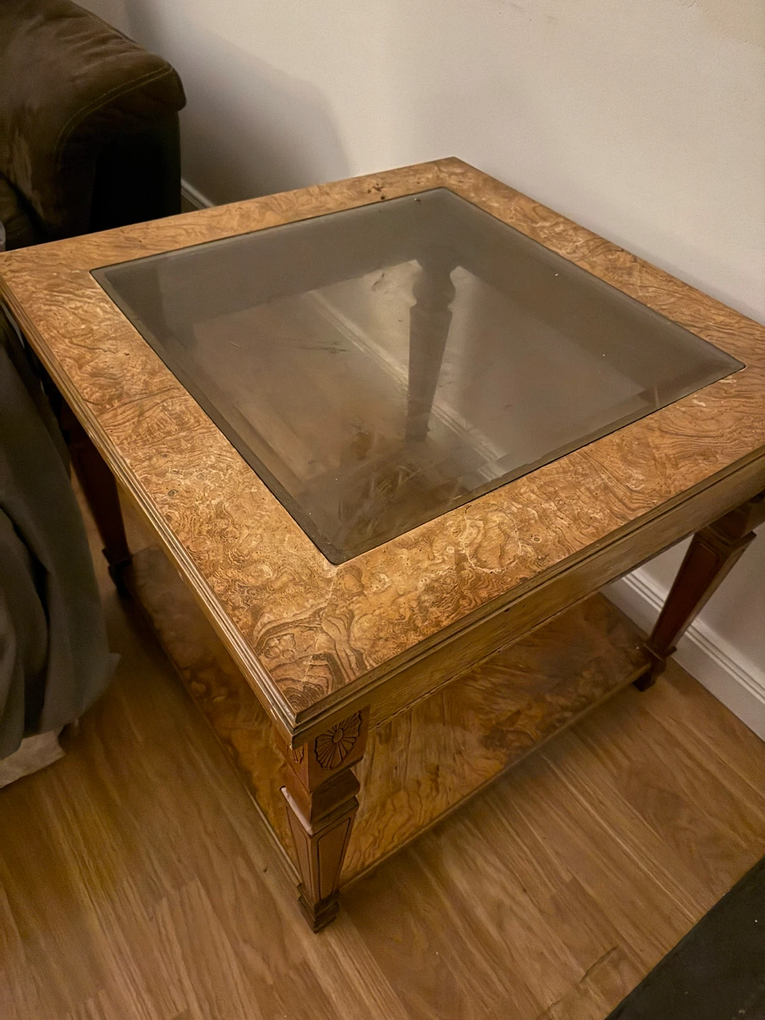 Burl Wood and Glass End Table