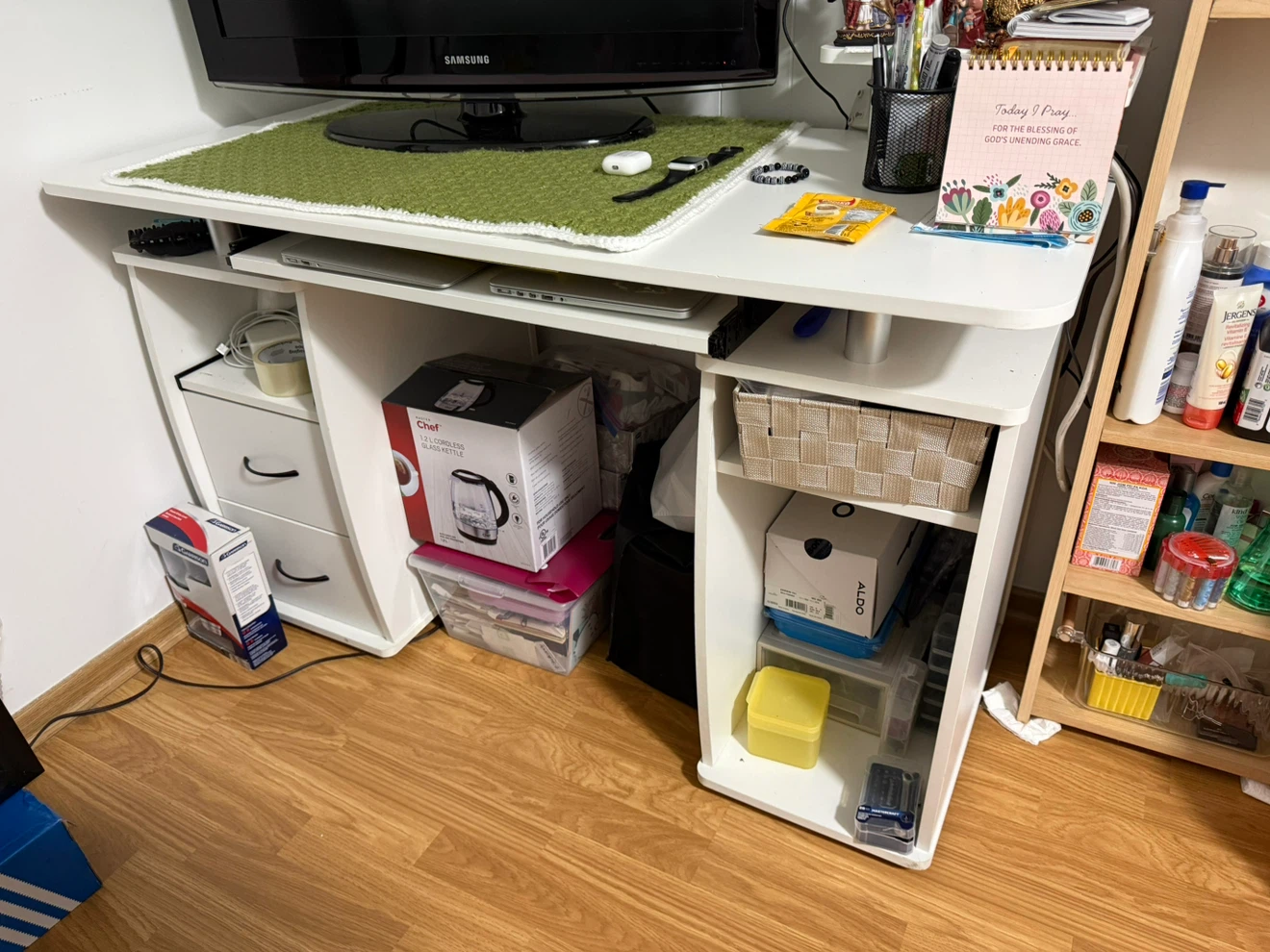White computer desk with storage