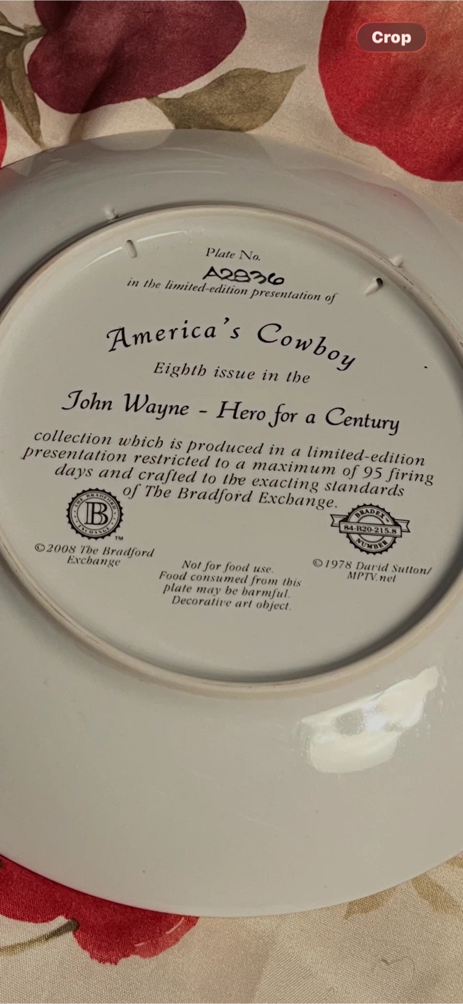 John Wayne Collector Plate - photo 2