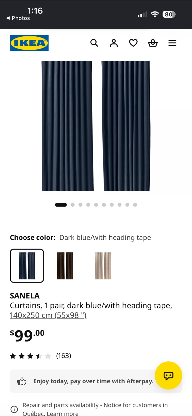 IKEA SANELA blackout curtains , 1 Pair