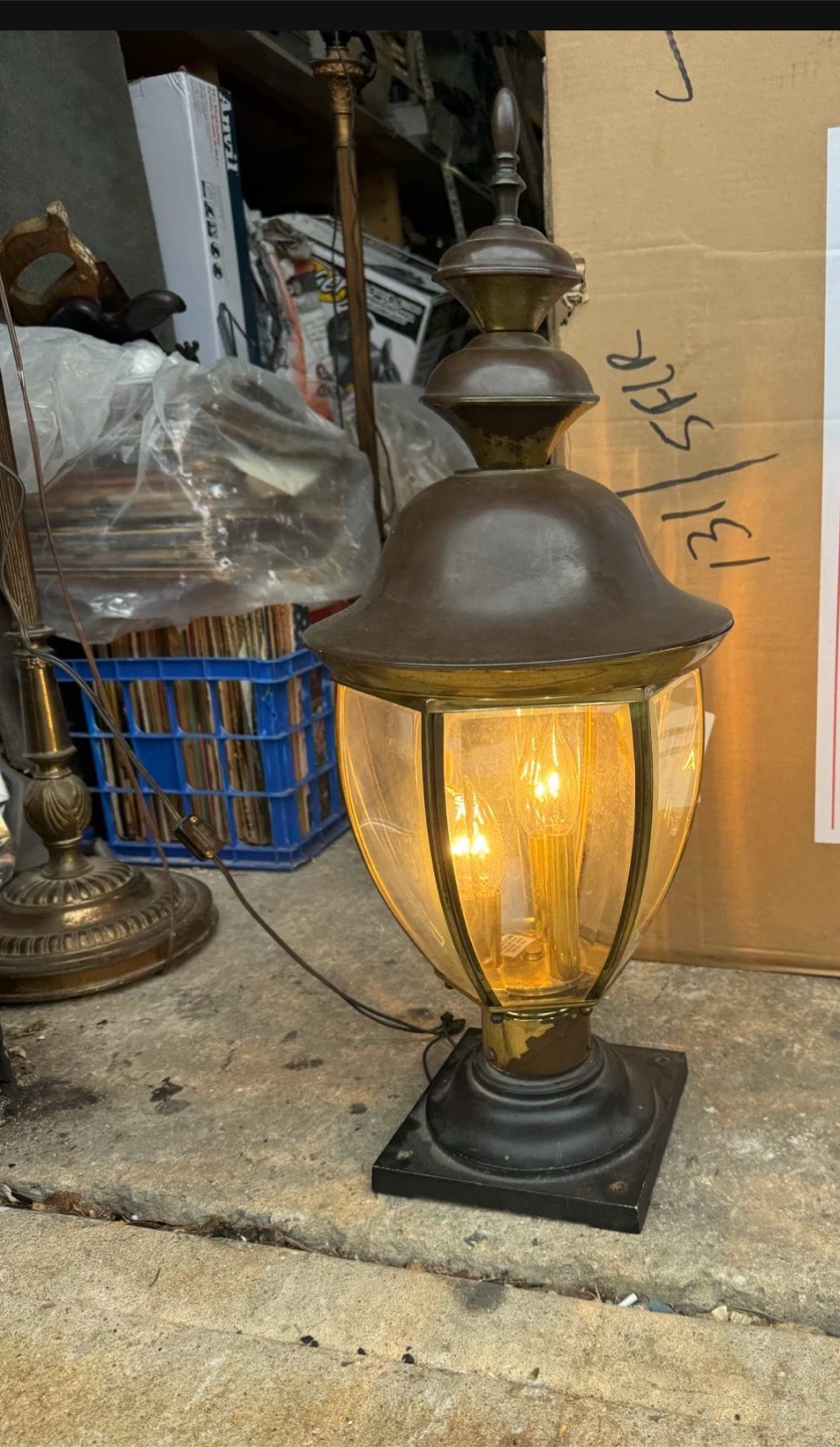 Vintage Style Brass and Black Outdoor Lantern
