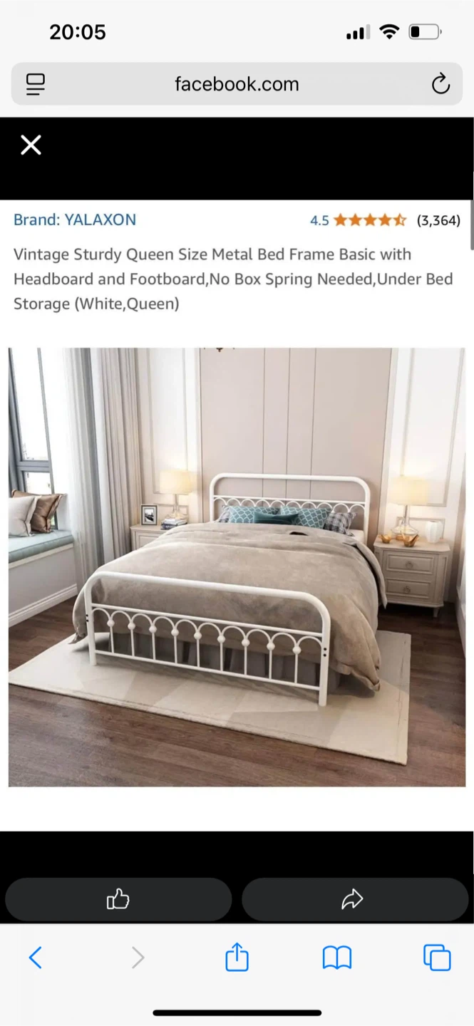 YALAXON Vintage Queen Size Metal Bed Frame - White