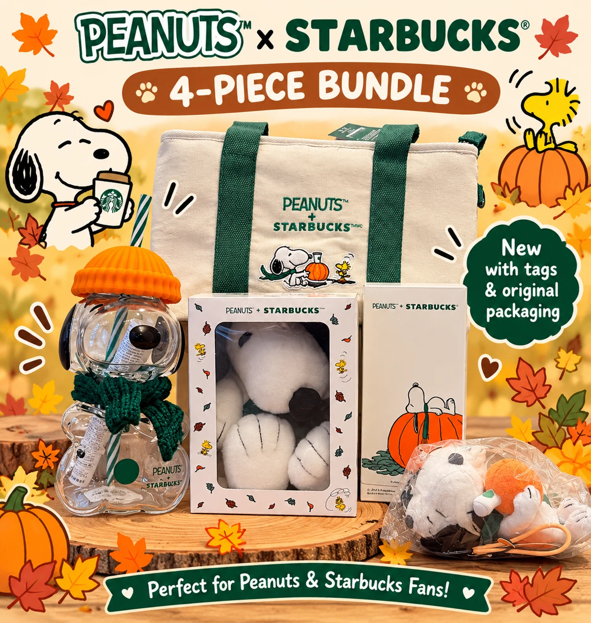 BNIB Peanuts x Starbucks 4-Piece Bundle